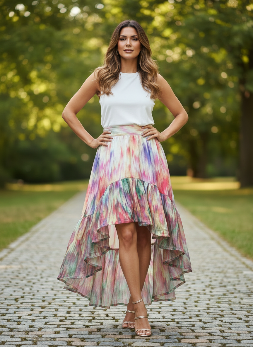Multicolor Sheer High Low Skirt