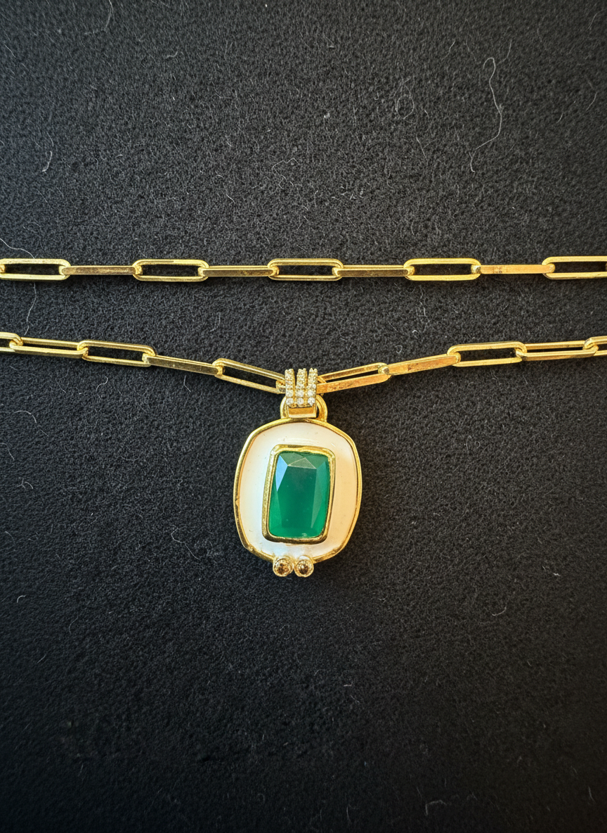 Gold Emerald Stone With Genuine Diamonds (pendant only)