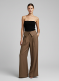 Mocha Linen Wide Leg Flip Waist Band