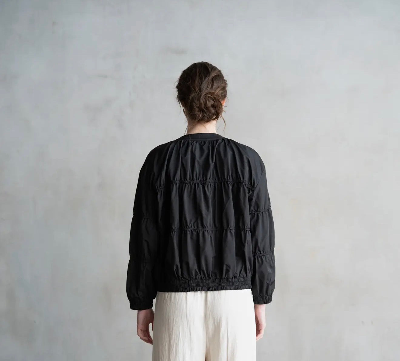 Black Tiered Lightweight Jacket Gold Accent Buttons