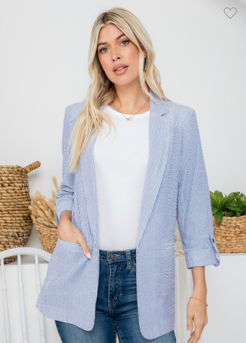 Blue and White Lightweight Summer Blazer