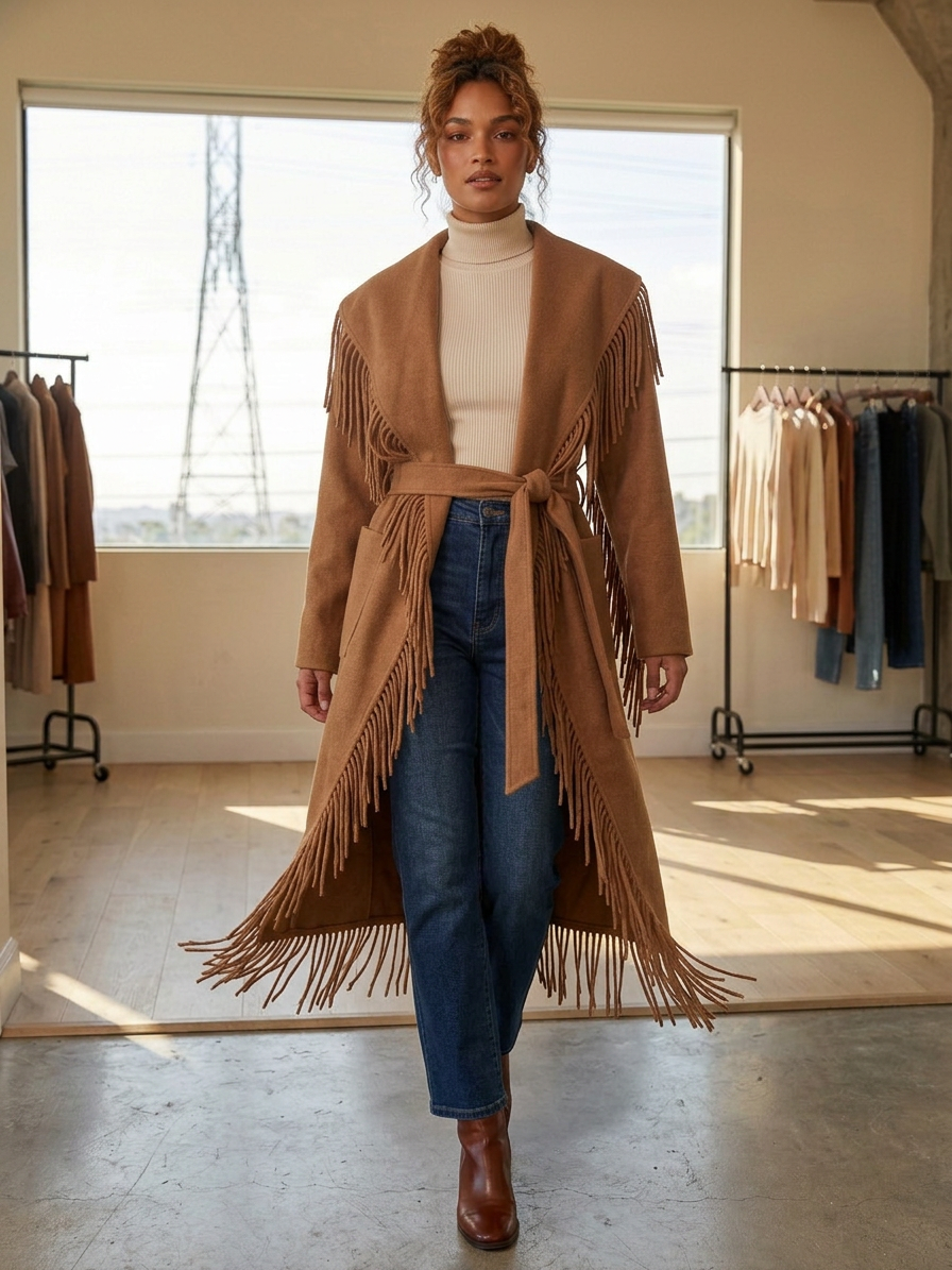 Fringe Wool Blend Coat