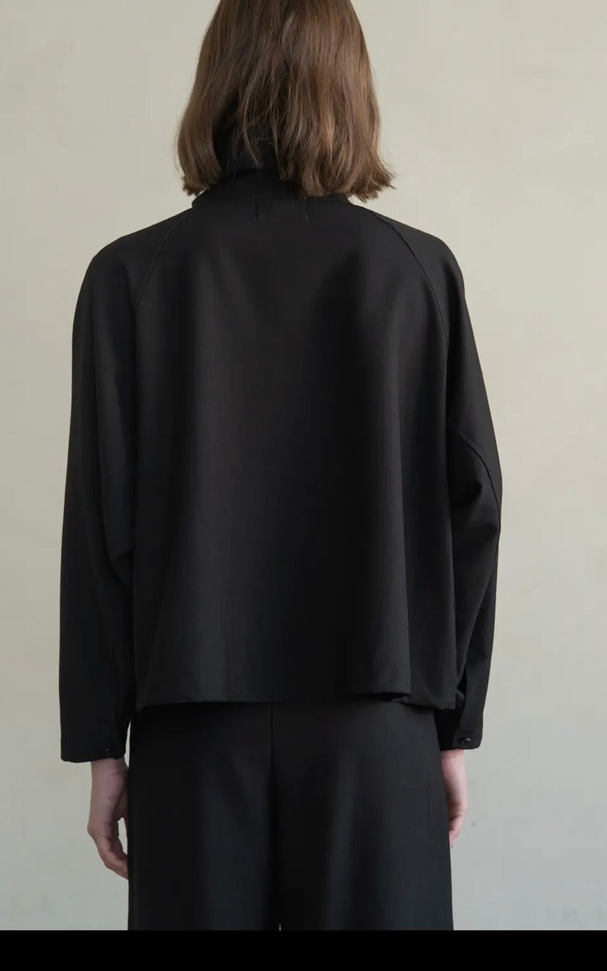 Black High Neck Two-Way Drawstring Jacket