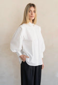 Pleated Shoulder White Blouse