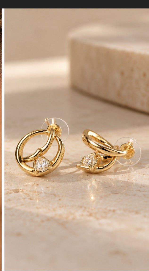 Cz Diamond And 18k Filled Statement Earrings