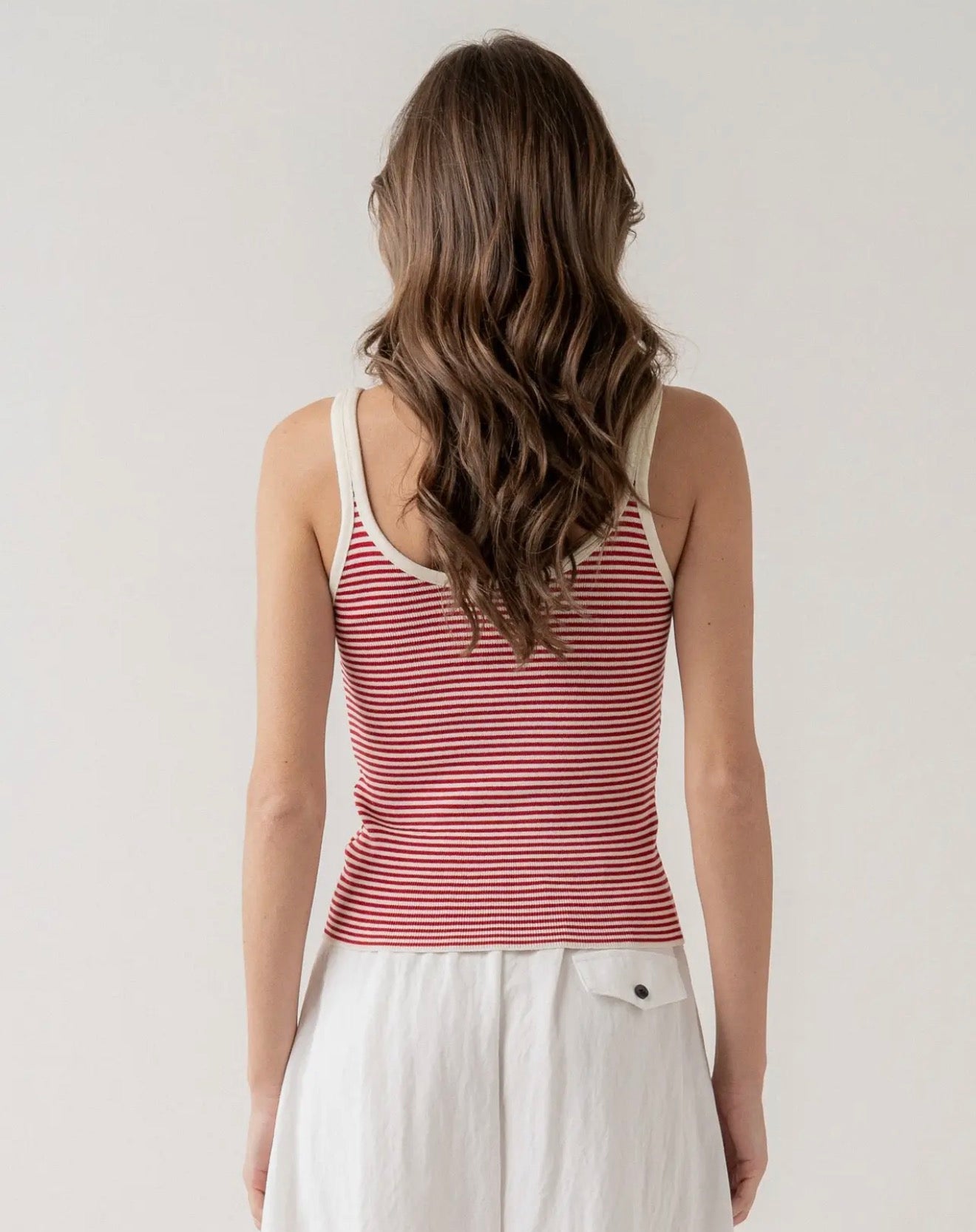 Red Striped Knit Tank Top