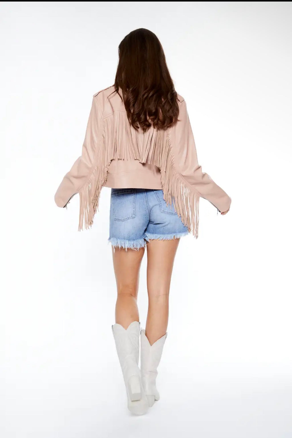 Ivory Soft Faux Leather Fringe Jacket