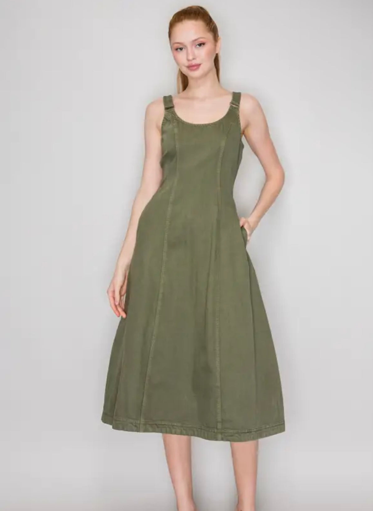 Olive Seamed Maxi Dress