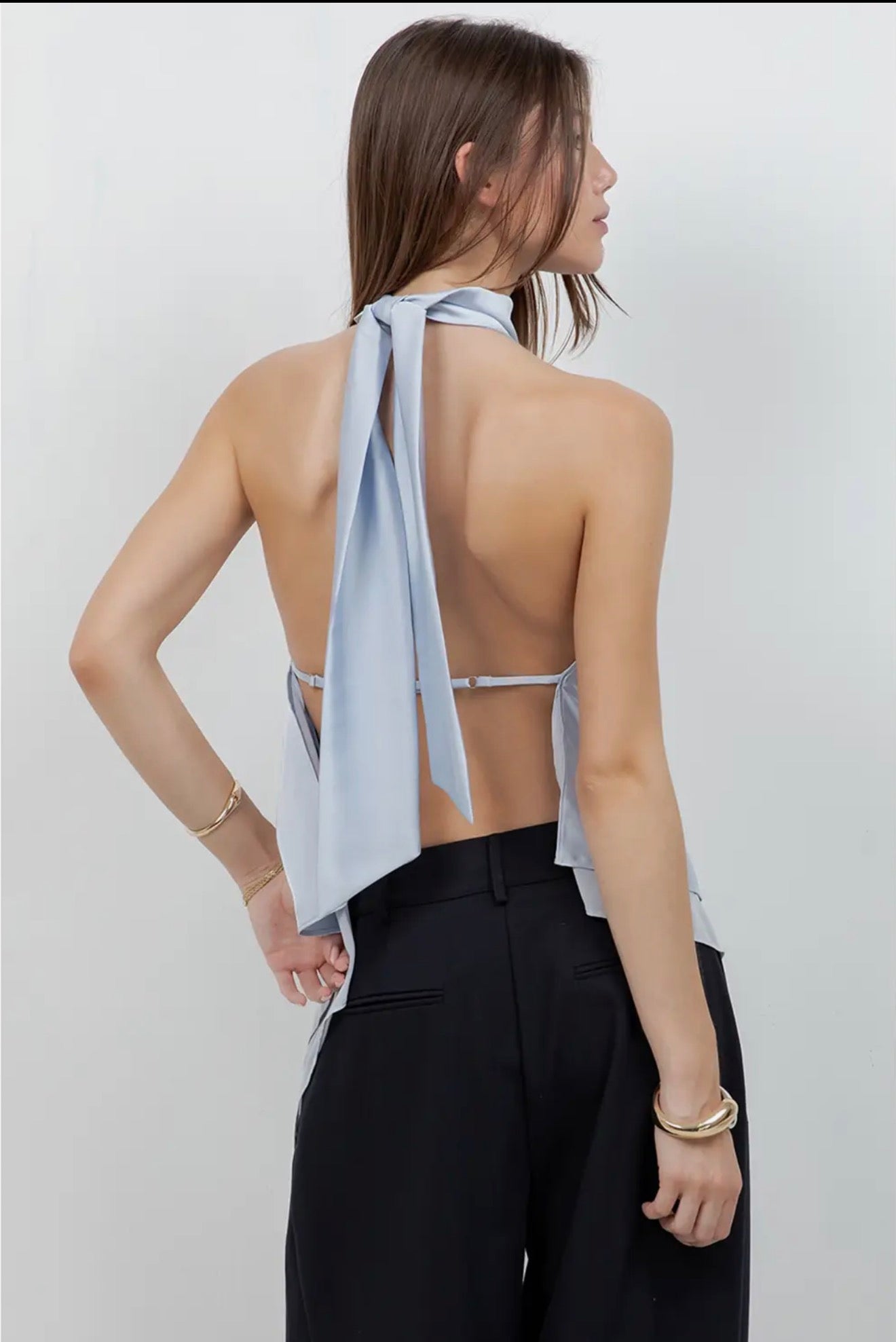 Asymmetrical Satin Blouse With Open Back