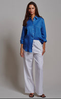 Royal Blue Linen Long Sleeve Button Down Shirt