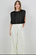 Black Satin Draped Padded Shoulder Top