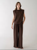 Soft Brown Padded Top and Wide leg Set