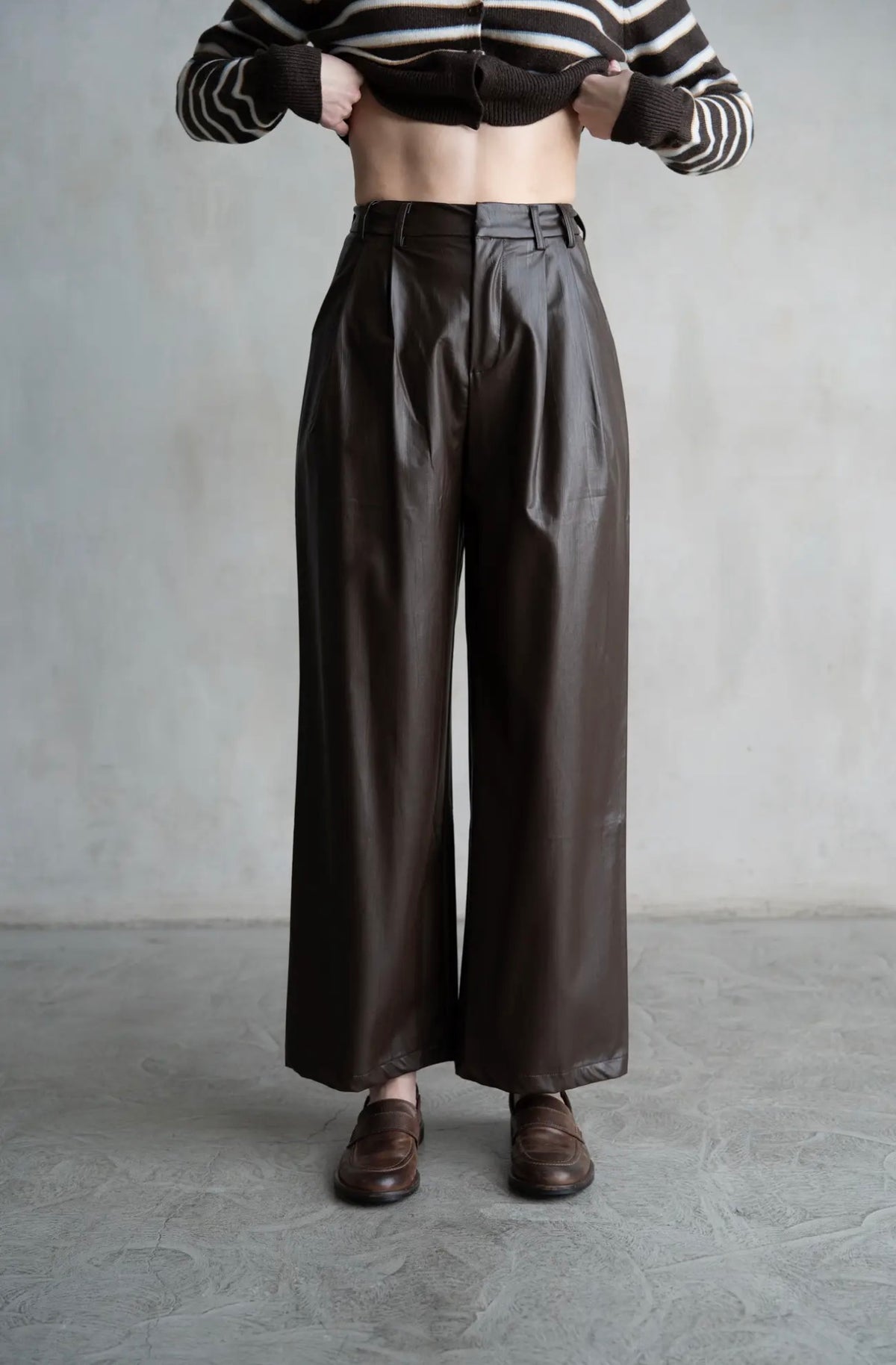 Faux Leather Straight Leg Trousers