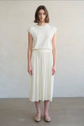 Ivory Knit Pleated Midi Skirt