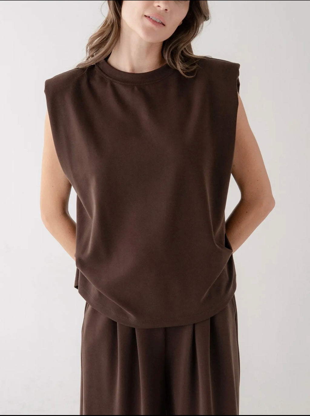 Soft Brown Padded Top and Wide leg Set