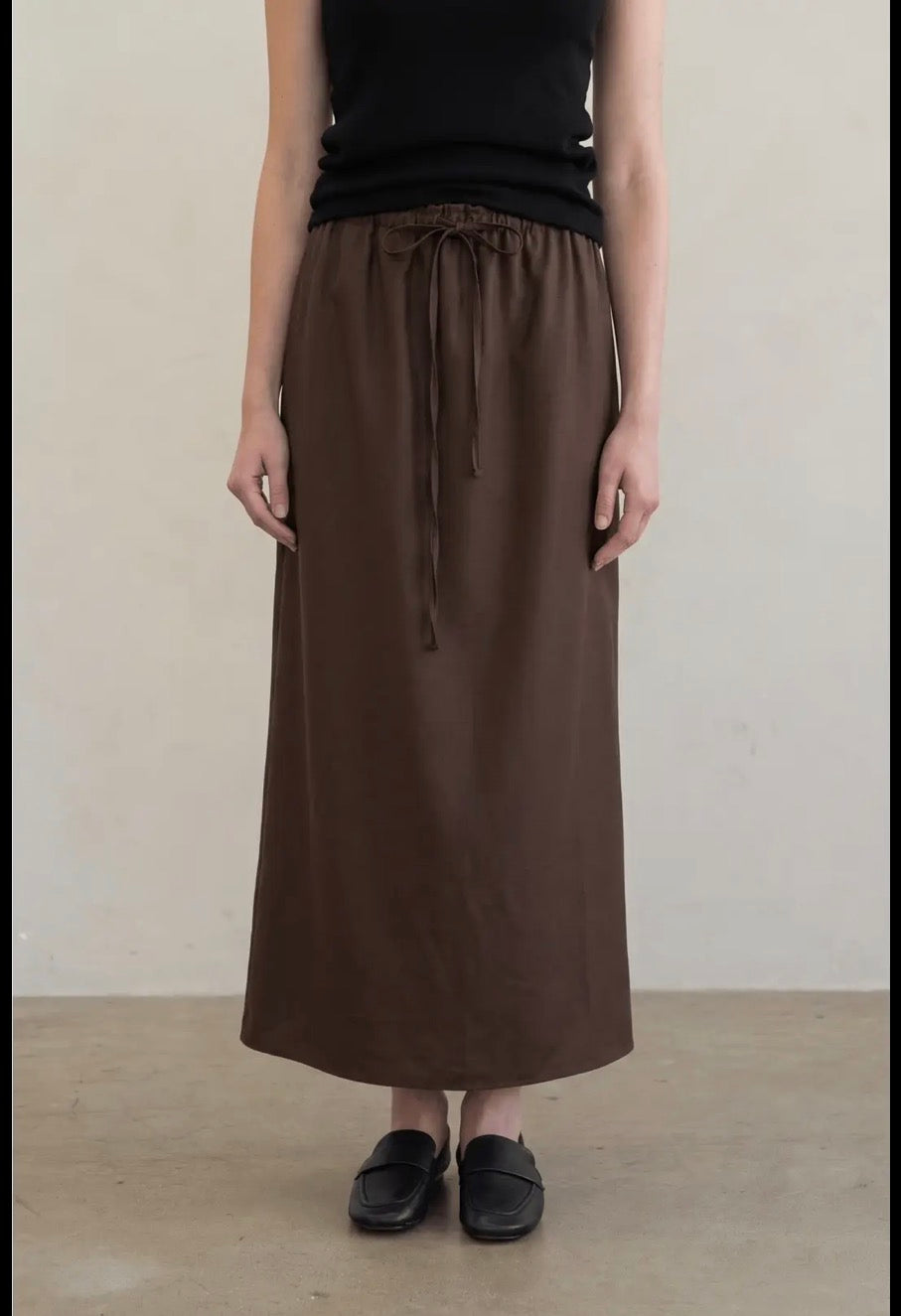 Brown Satin Drawstring Skirt