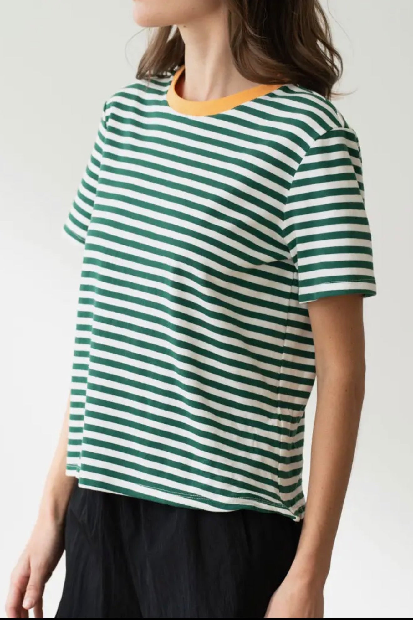 Soft Green Stripe Crew Neck T-Shirt