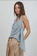 Cowl Necklace Light Blue and Black Polka Dot Halter Top