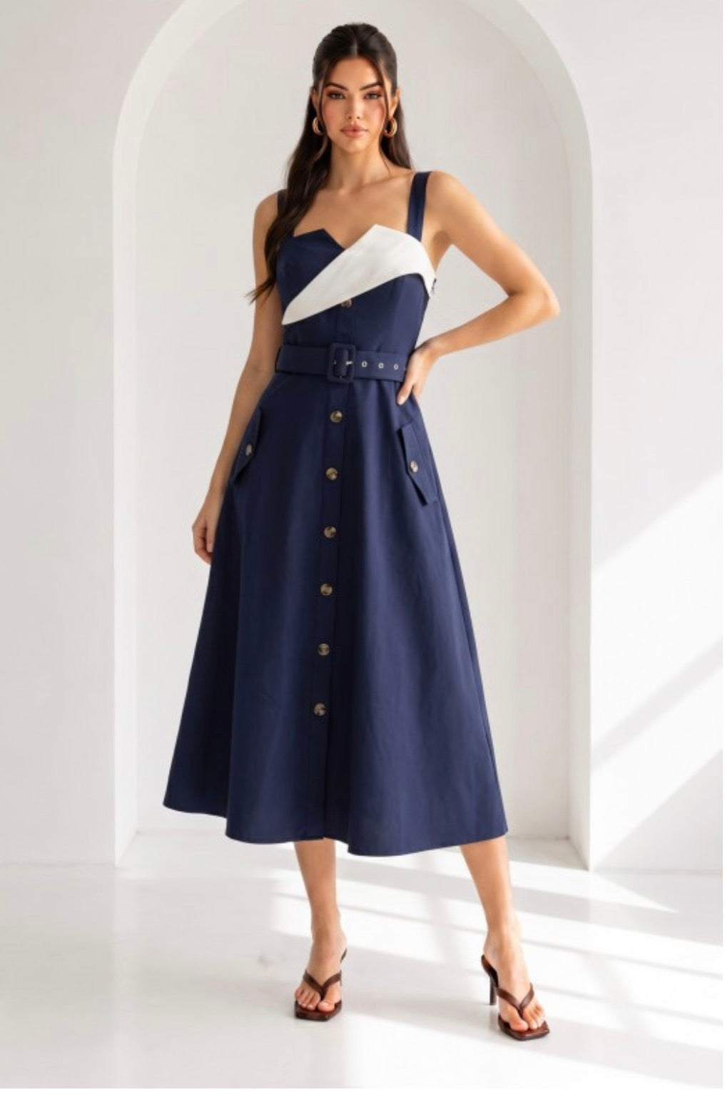 Navy Belted Marino Dress