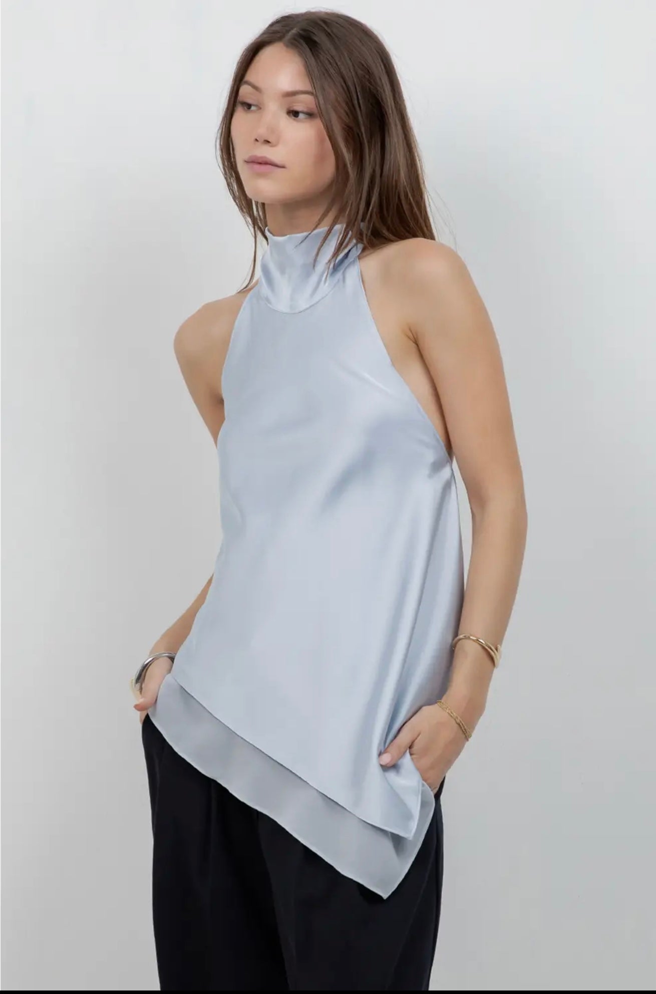 Asymmetrical Satin Blouse With Open Back