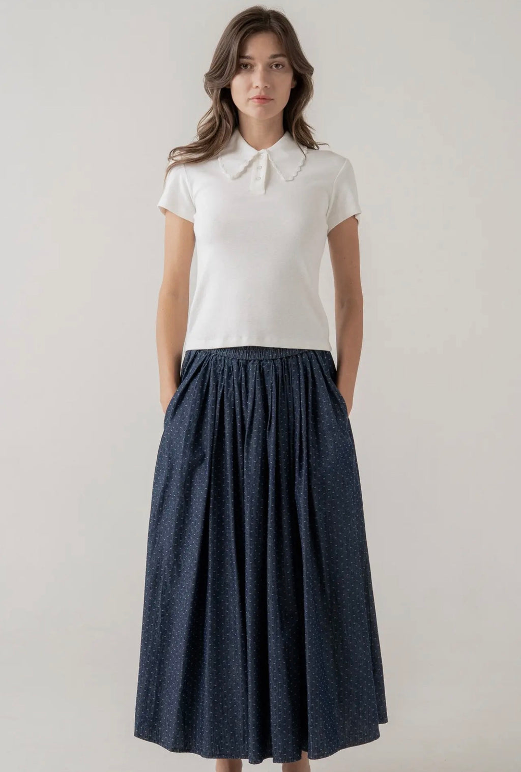 Scalloped Collar Knit Polo