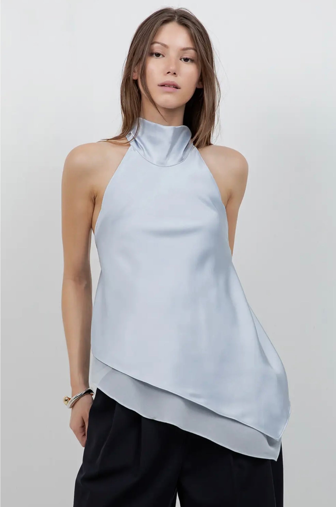 Asymmetrical Satin Blouse With Open Back