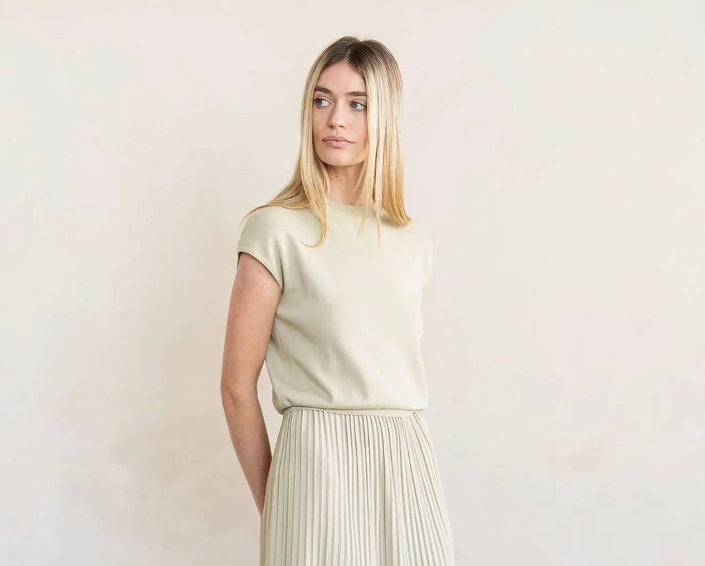 Light Khaki Knit Cap Sleeve Top