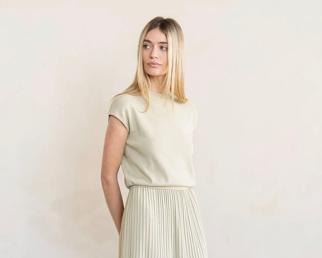 Light Khaki Knit Cap Sleeve Top