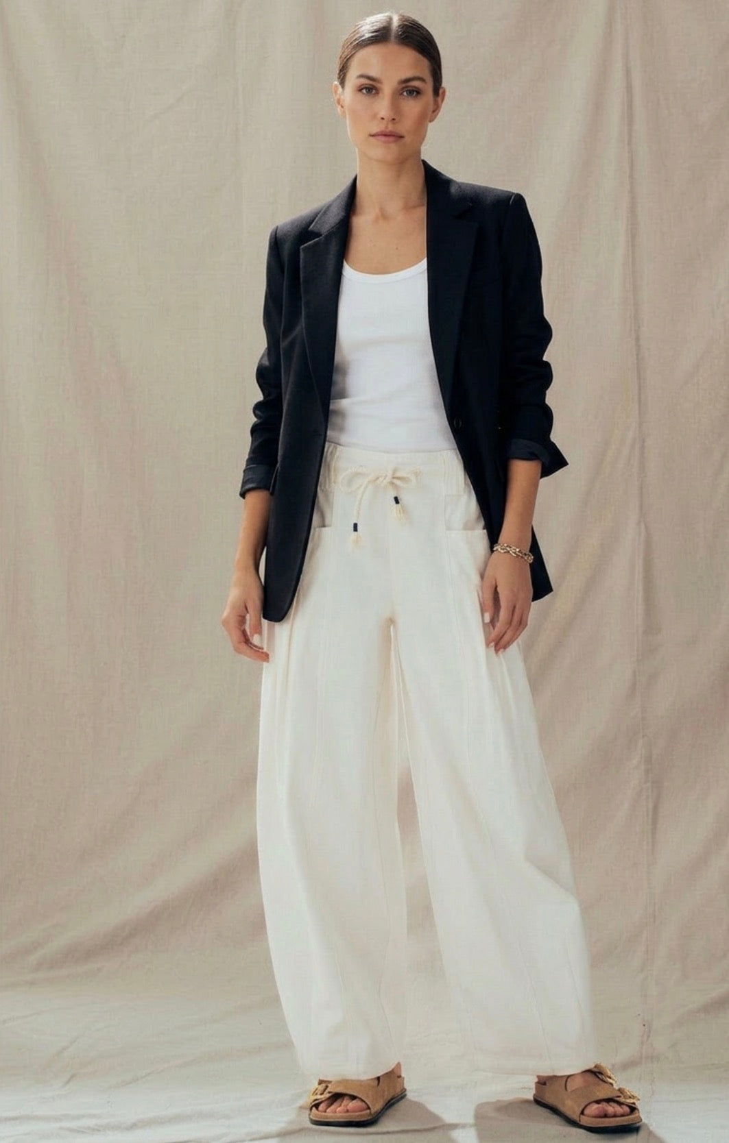 White Denim Barrel Jeans