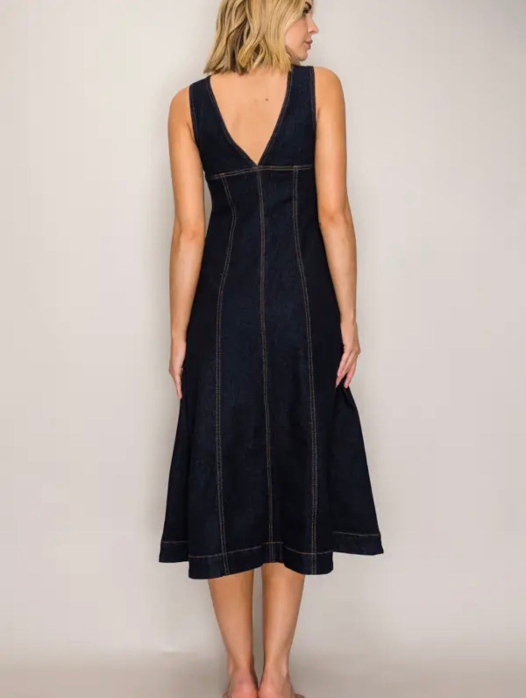 Indigo Denim Midi Zipper Dress