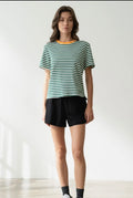 Soft Green Stripe Crew Neck T-Shirt