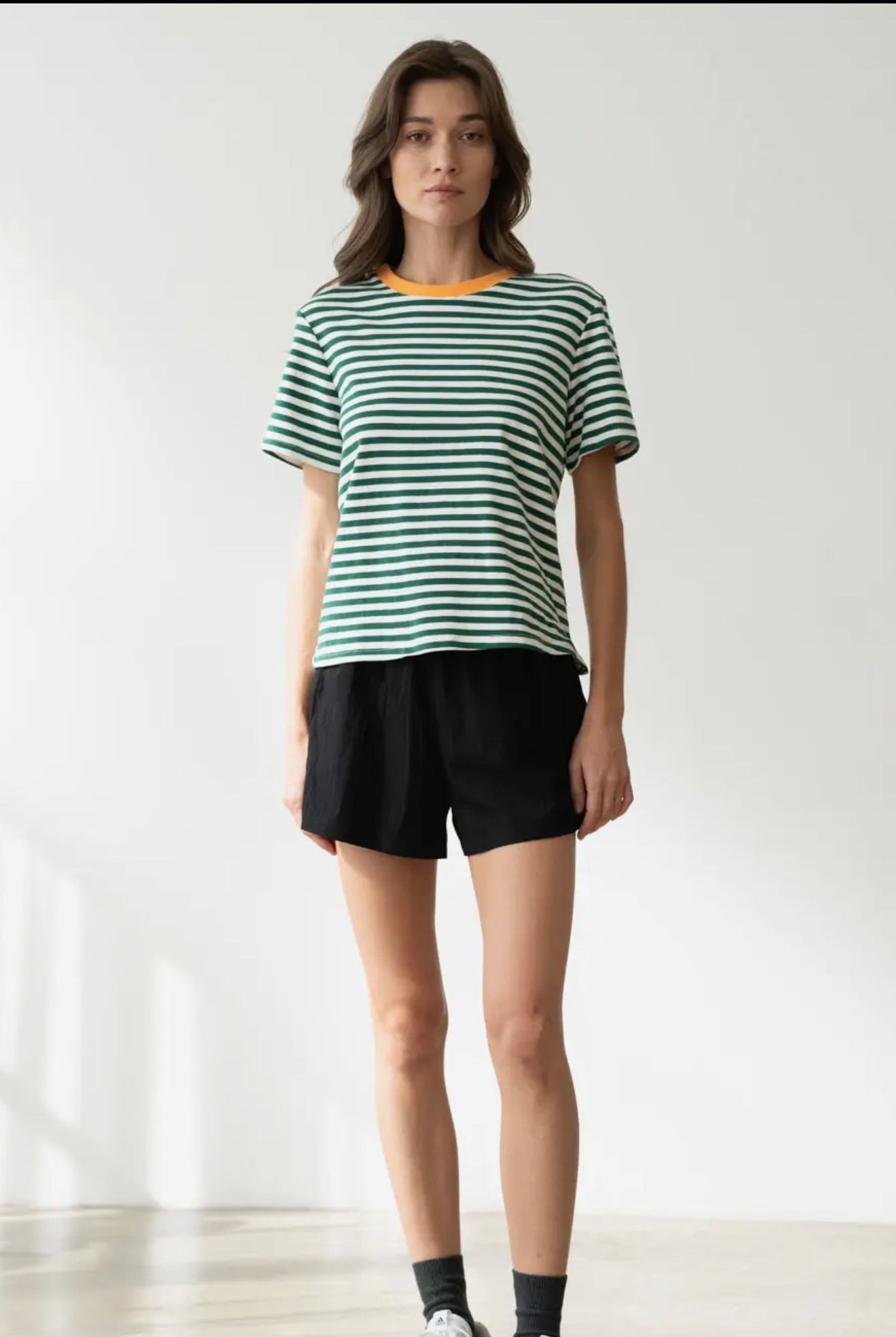 Soft Green Stripe Crew Neck T-Shirt