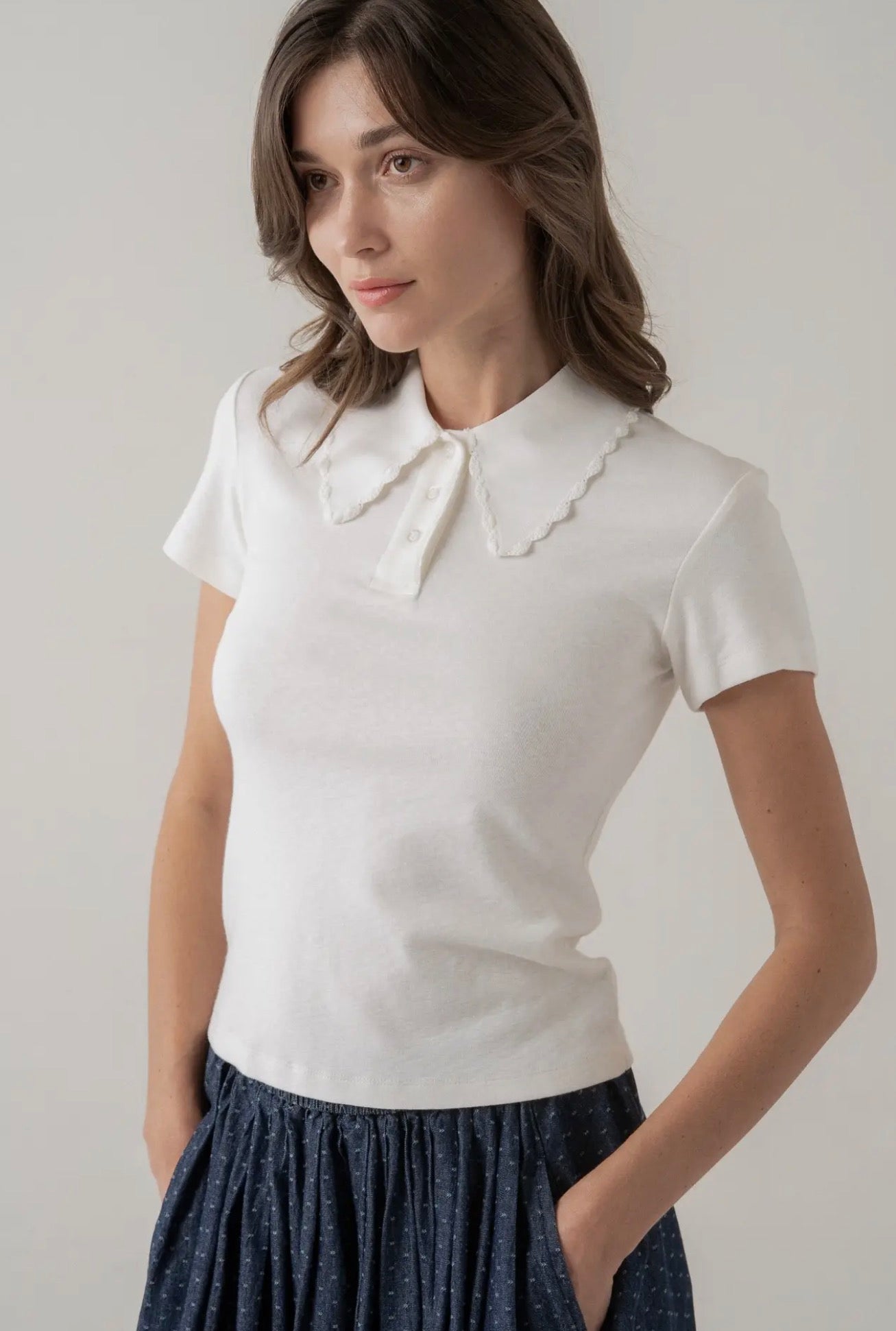 Scalloped Collar Knit Polo