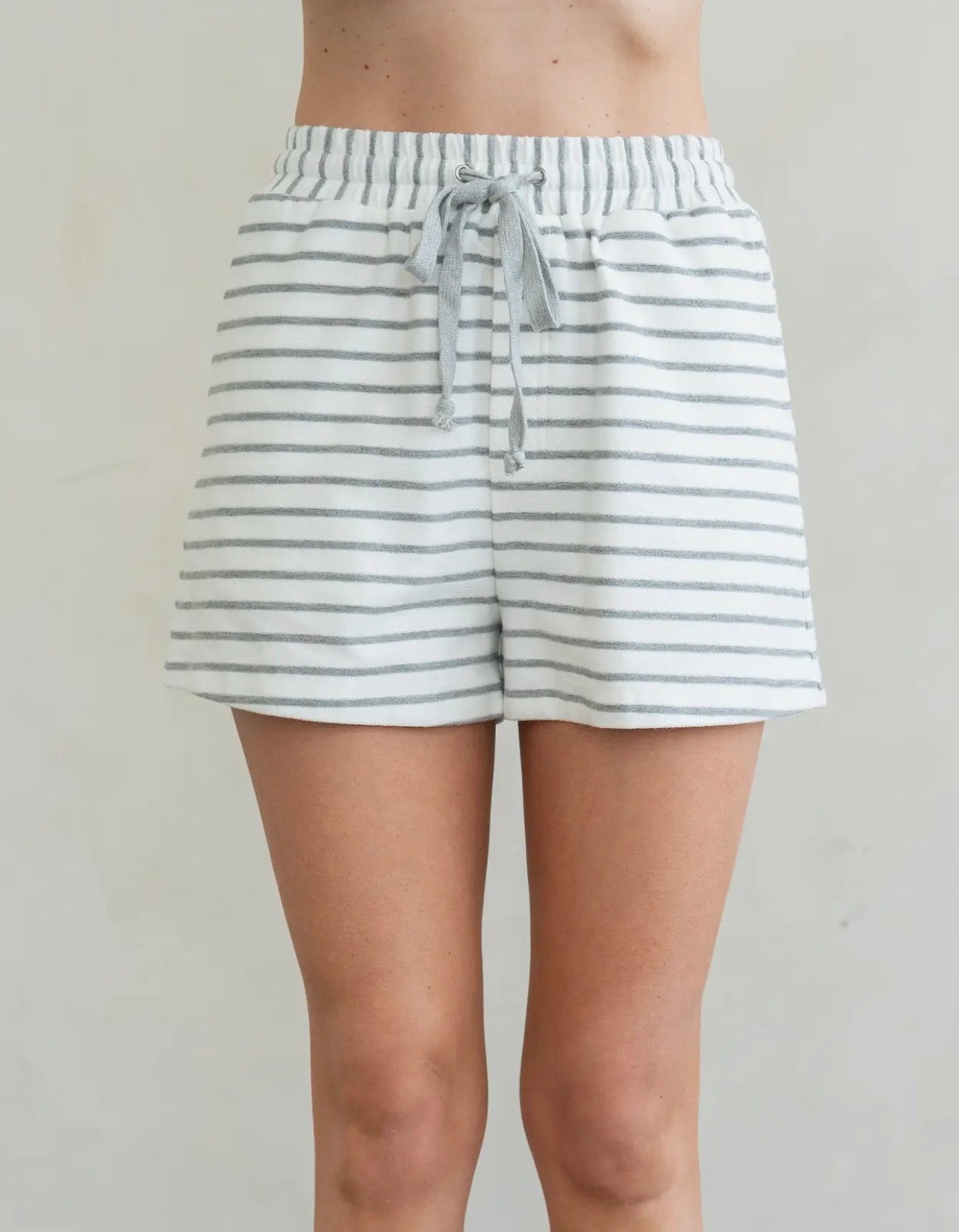 Cap Sleeve White and Grey Striped Short Set