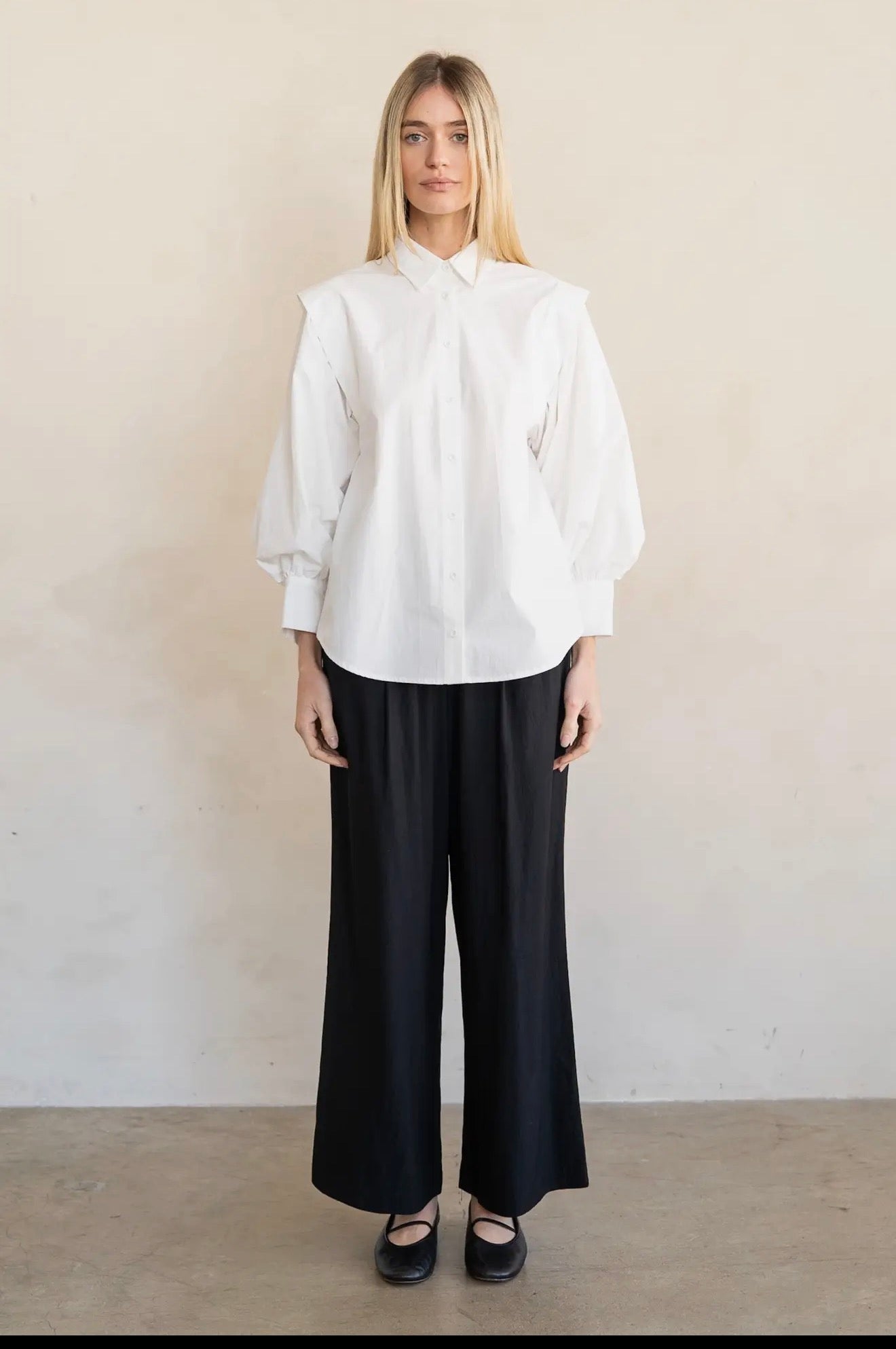 Pleated Shoulder White Blouse