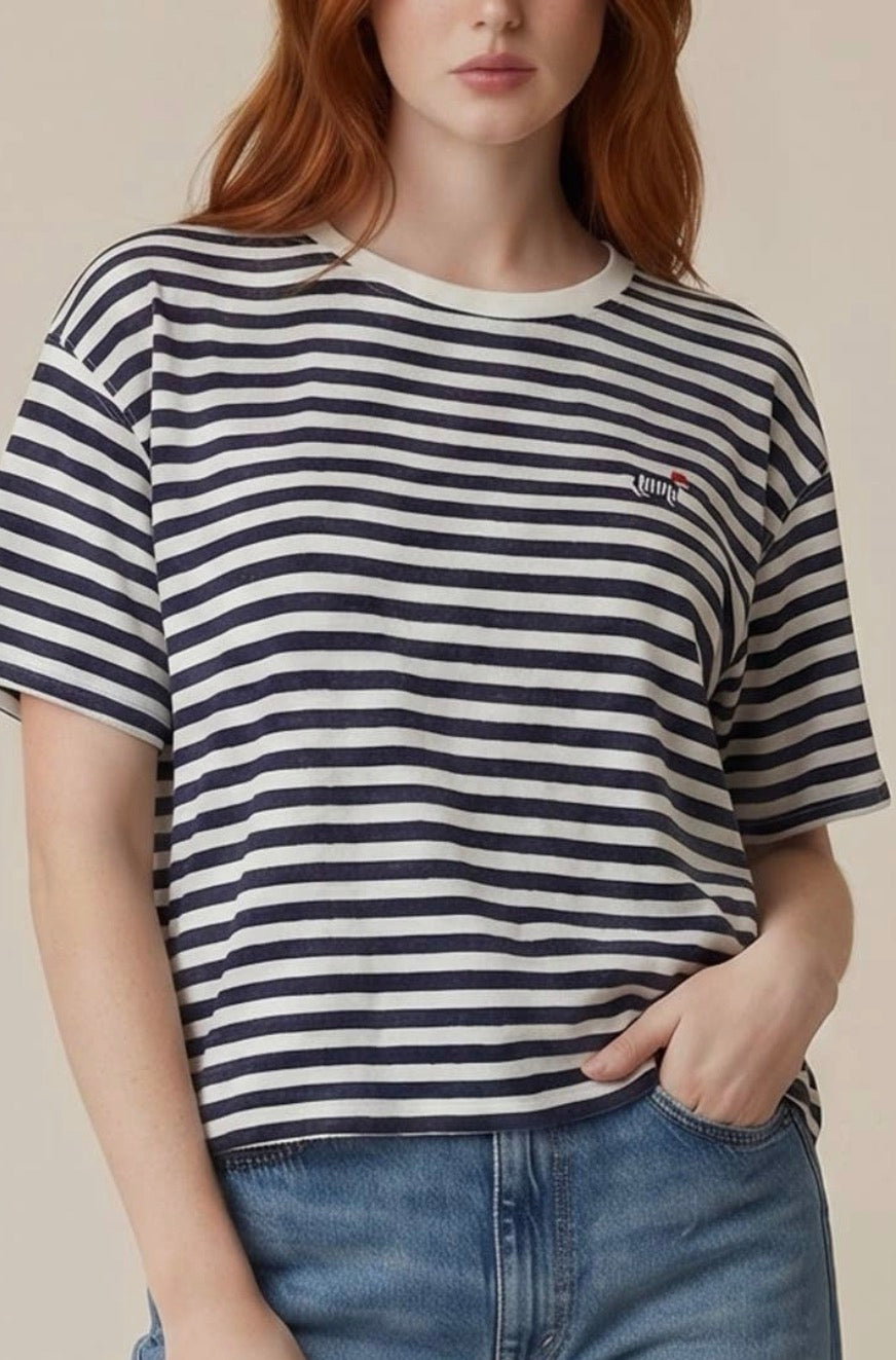 Striped T-shirt Embroidered French Hat Pup