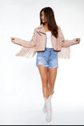Ivory Soft Faux Leather Fringe Jacket