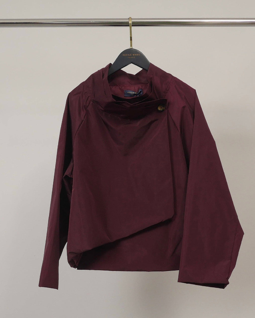 Bordeaux Buttoned Draped-Collar Waterproof Jacket