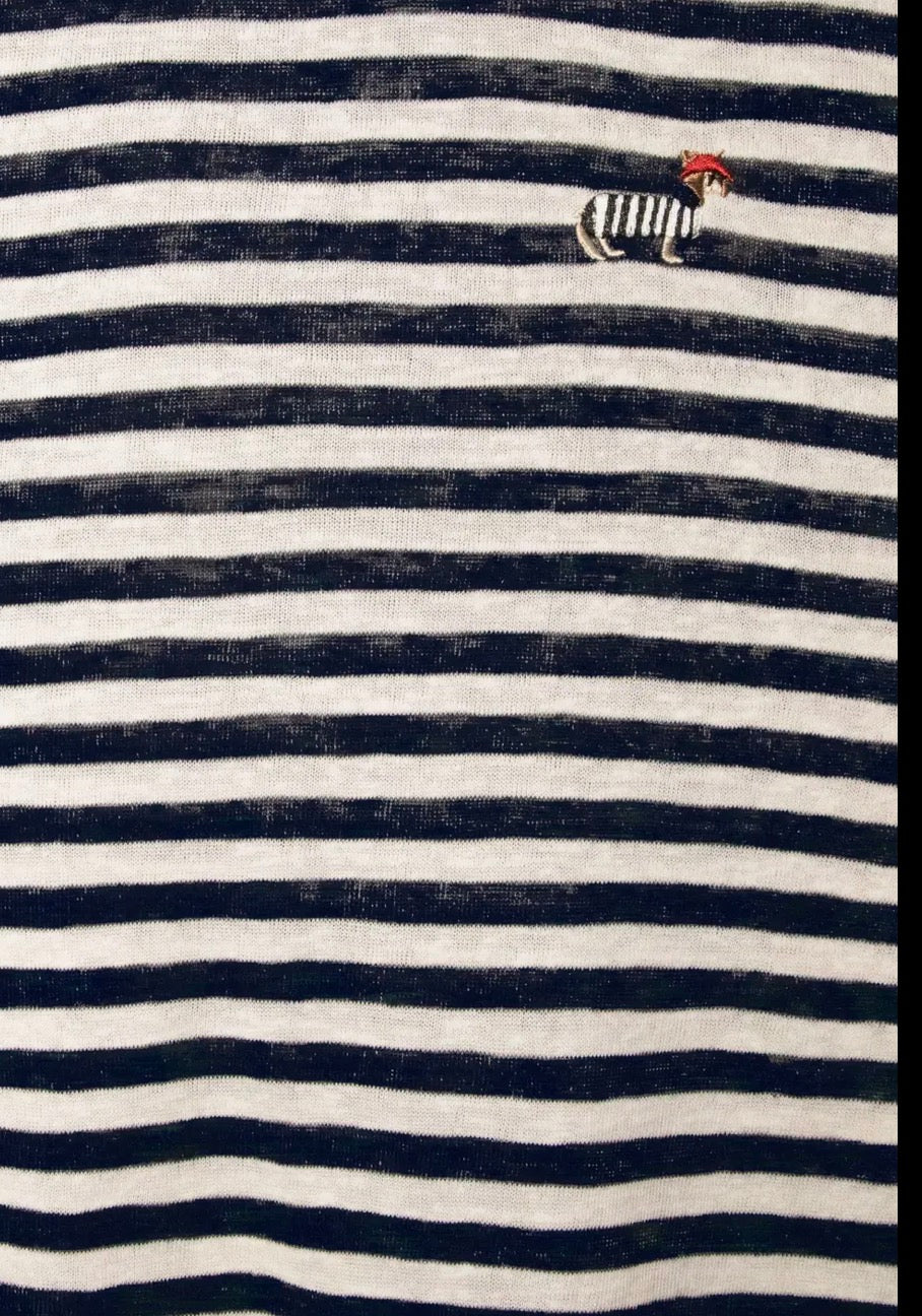 Striped T-shirt Embroidered French Hat Pup