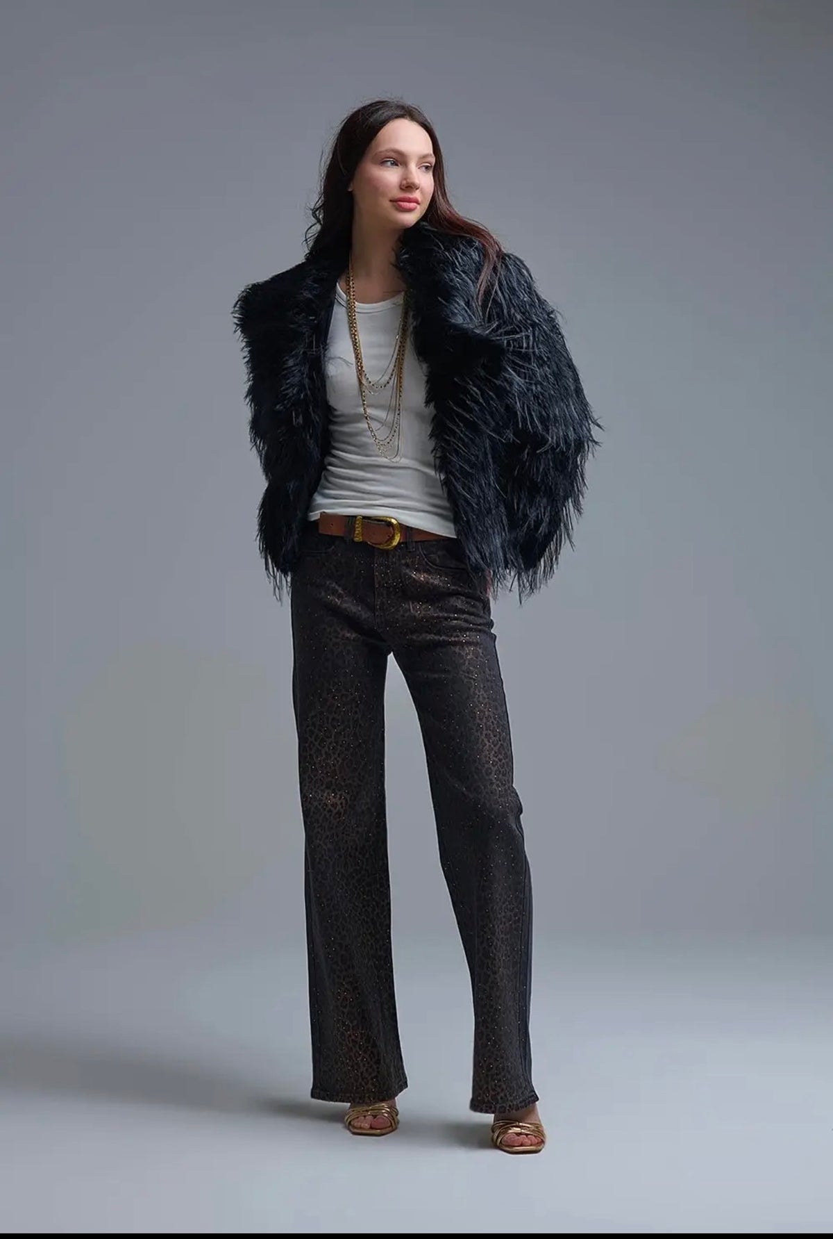 Leopard Studded Wide Leg Jeans