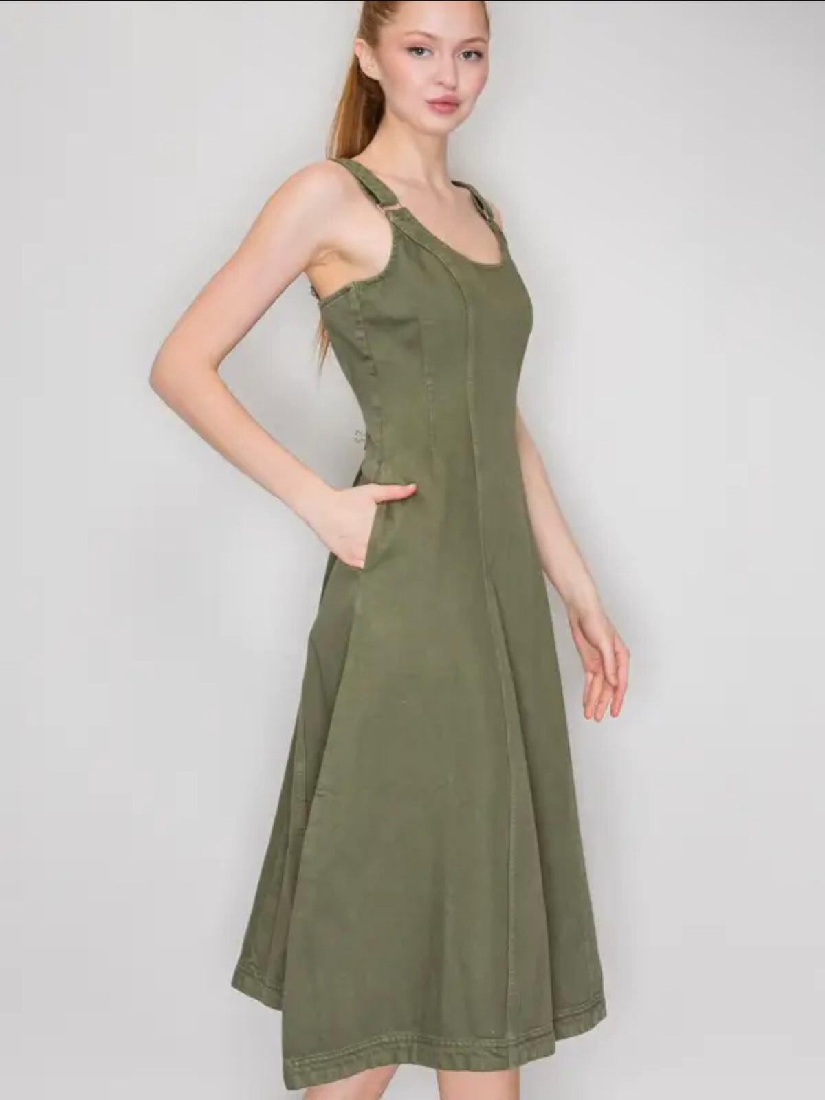 Olive Seamed Maxi Dress