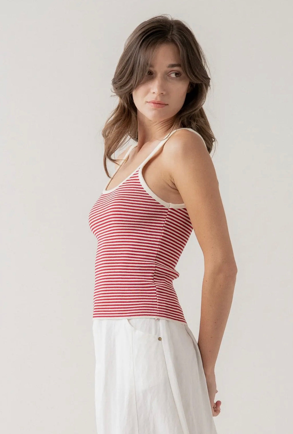 Red Striped Knit Tank Top