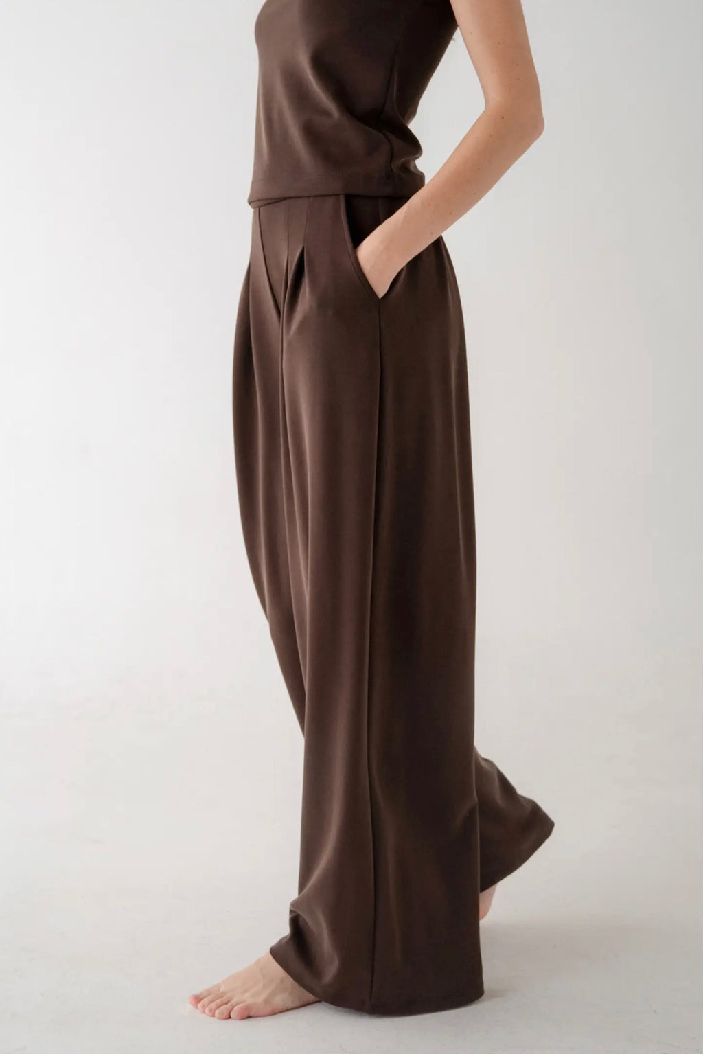 Soft Brown Padded Top and Wide leg Set