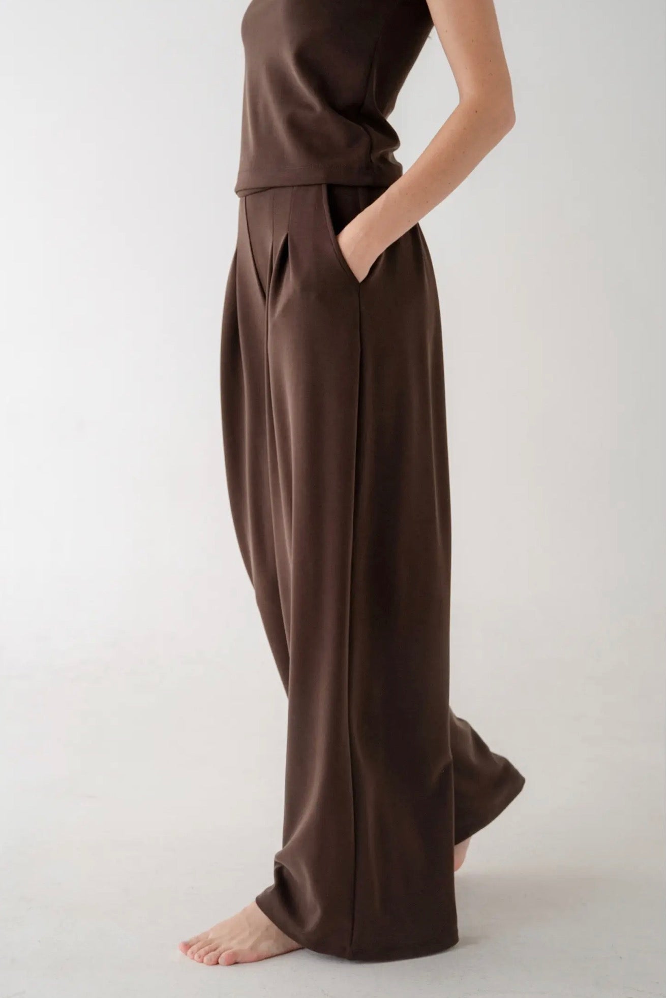 Soft Brown Padded Top and Wide leg Set