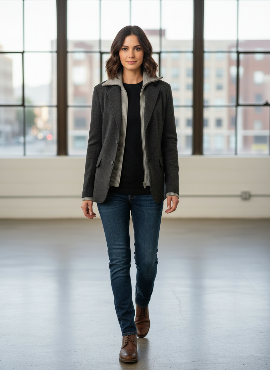 Grey Blazer With Detachable Knit Sweater