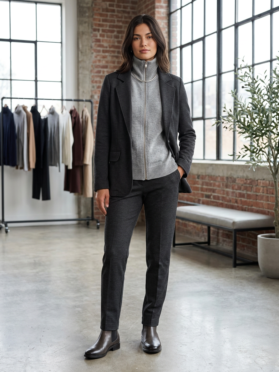Grey Blazer With Detachable Knit Sweater