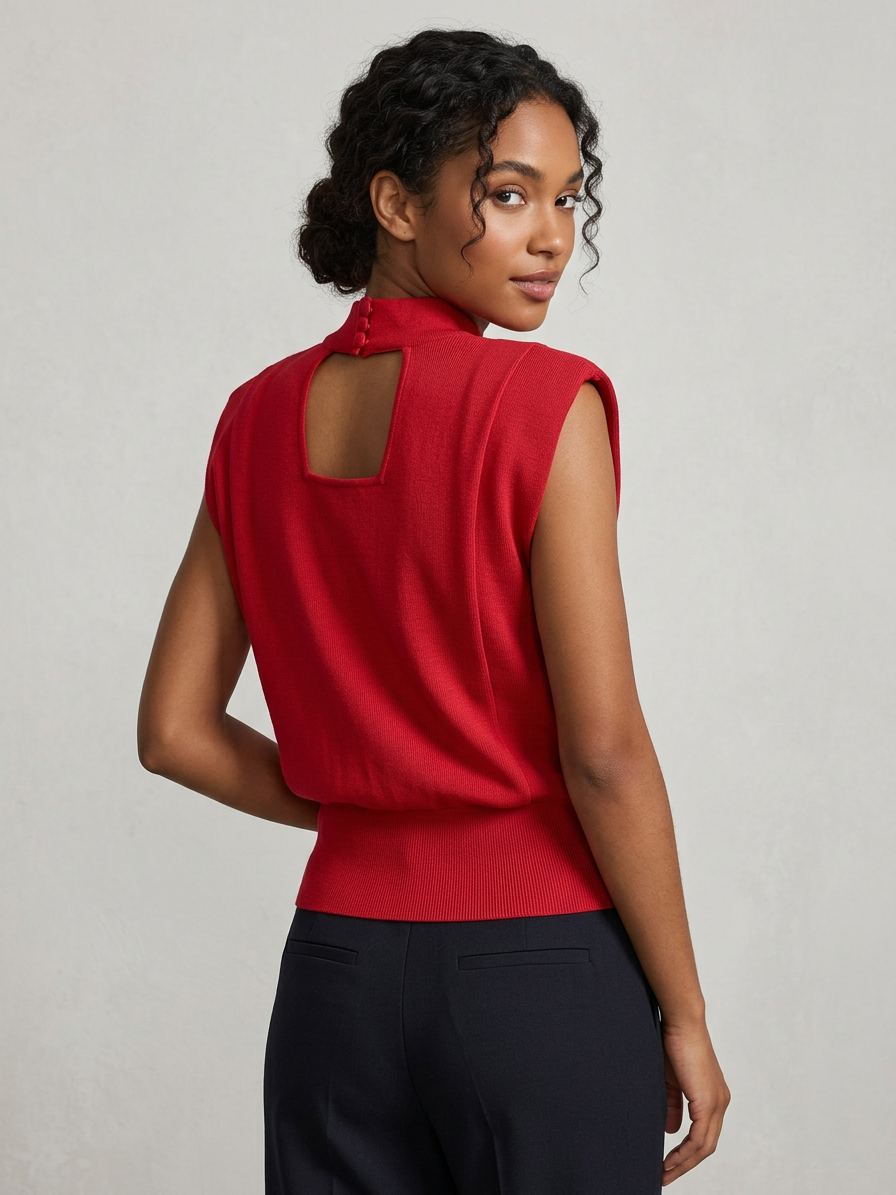Red Sleeveless Shoulder Pad Sweater