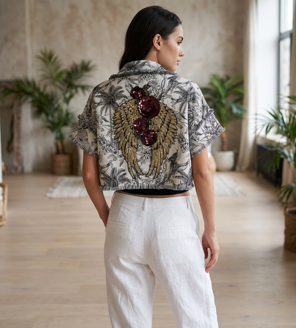 Handmade Linen and Sequin Detail Shacket