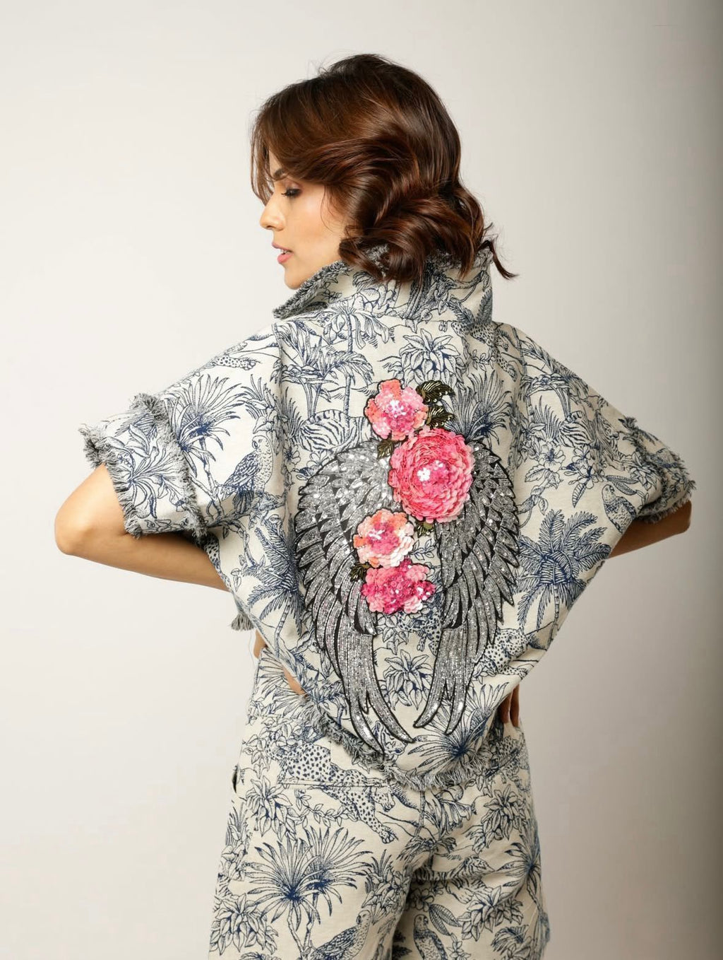 Handmade Blue Embroidered Shaket