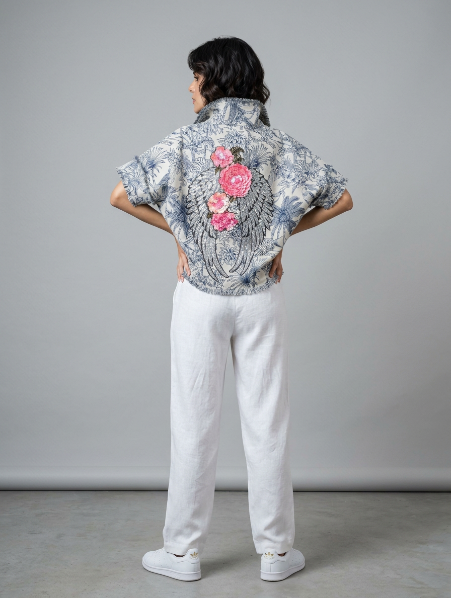 Handmade Blue Embroidered Shaket